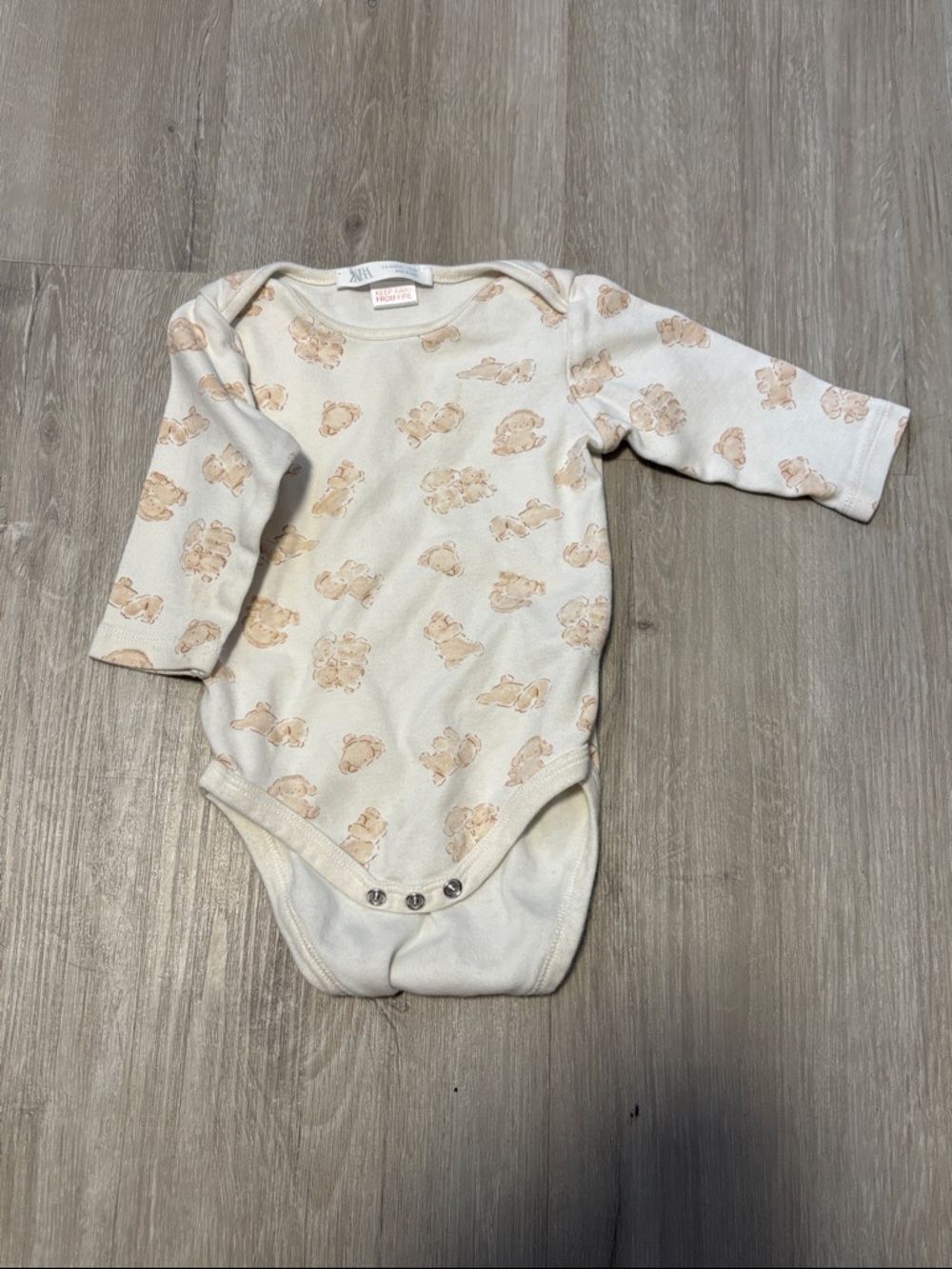 Zara Cream Bodysuit with Light Brown Teddy Bear Print